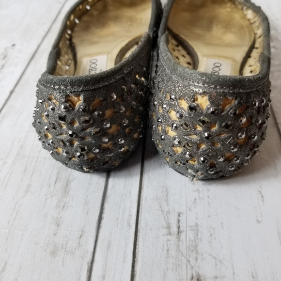Jimmy Choo Leather Perforated Jeweled Flats - Picture 7 of 11